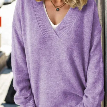 Jersey mujer de punto suave con escote en V