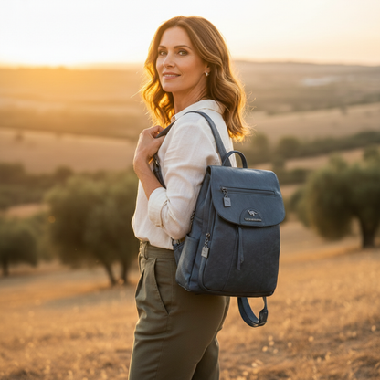 Mochila Pequeña Mujer con Solapa Cremallera Frontal y Bolsillos
