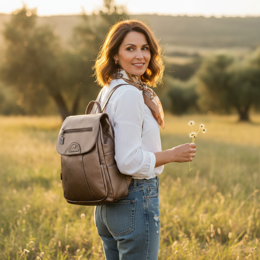 Mochila Pequeña Mujer con Solapa Cremallera Frontal y Bolsillos