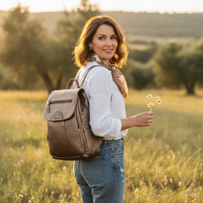 Mochila Pequeña Mujer con Solapa Cremallera Frontal y Bolsillos