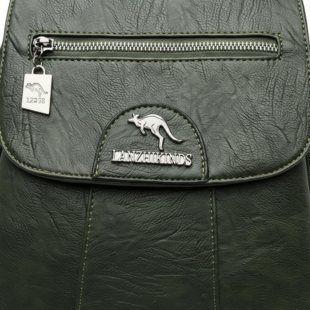 Mochila Pequeña Mujer con Solapa Cremallera Frontal y Bolsillos