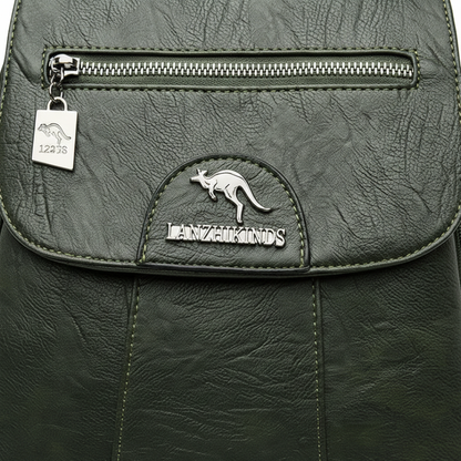 Mochila Pequeña Mujer con Solapa Cremallera Frontal y Bolsillos