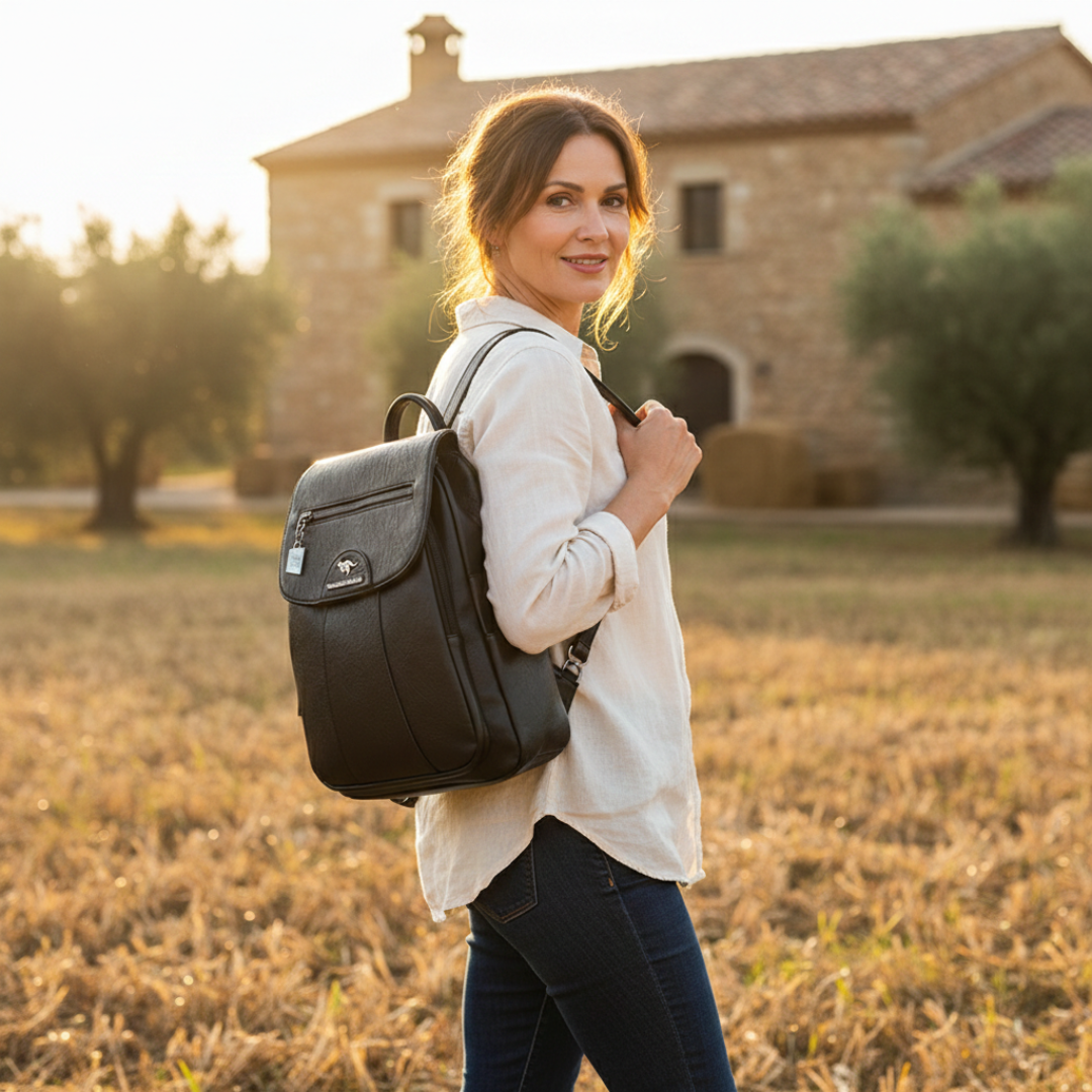 Mochila Pequeña Mujer con Solapa Cremallera Frontal y Bolsillos