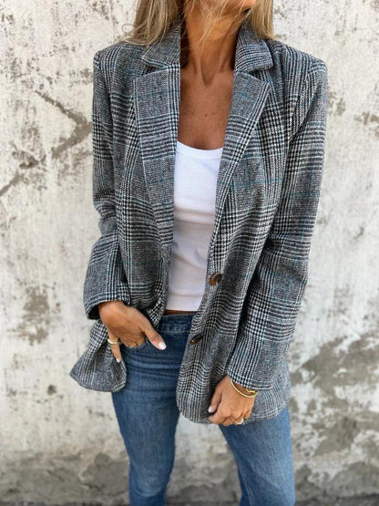 Blazer Mujer de Tela a Cuadros Corte Clasico