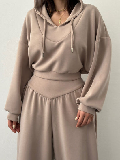 Conjunto Mujer Sudadera Corta y Pantalón Ancho