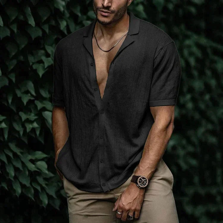 Camisa Hombre Verano Algodón Manga Corta Corte Relajado
