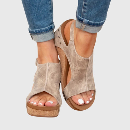 Sandalias Plataforma Mujer con Cuña y Acabado Corcho