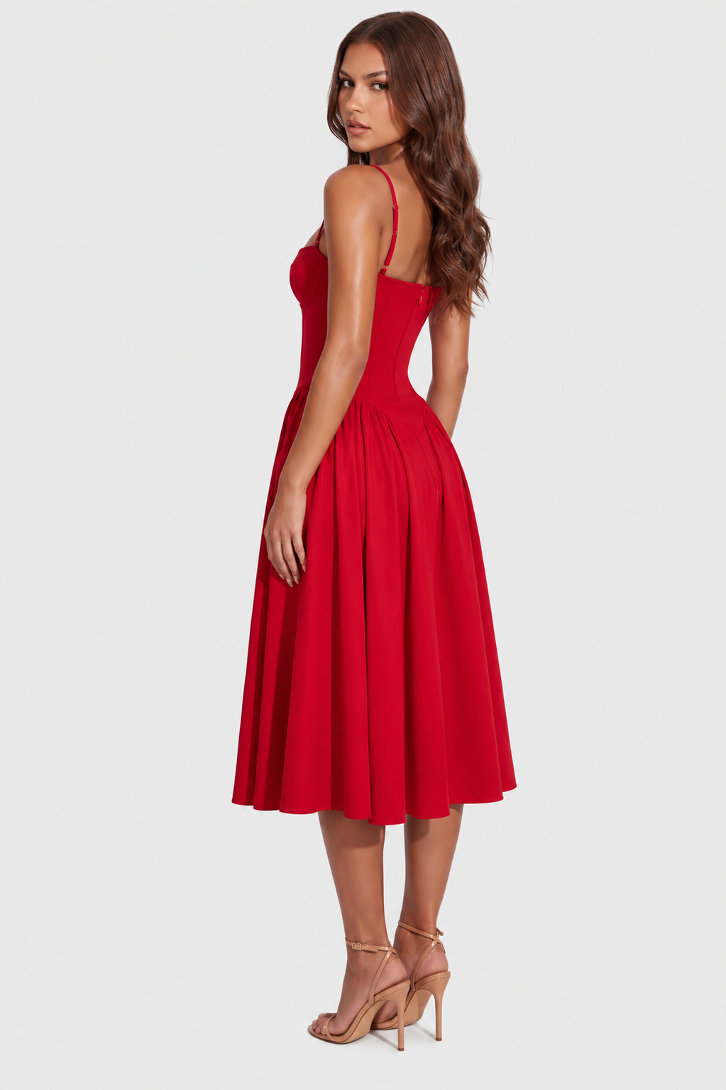 Vestido Midi Mujer Escote Corazón Ajustado