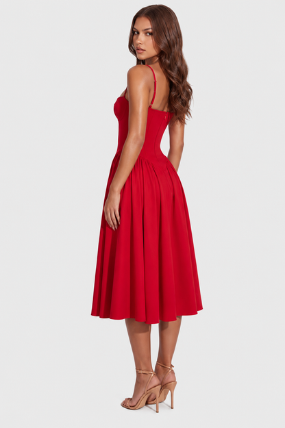 Vestido Midi Mujer Escote Corazón Ajustado