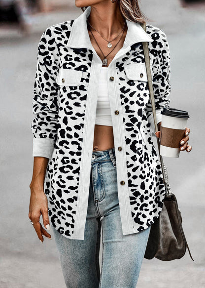 Abrigo Mujer Estampado Animal Corte Recto