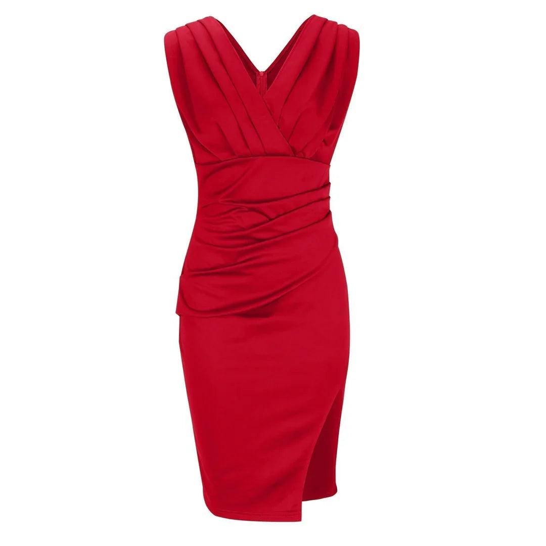 Vestido Mujer Drapado con Abertura Lateral Elegante