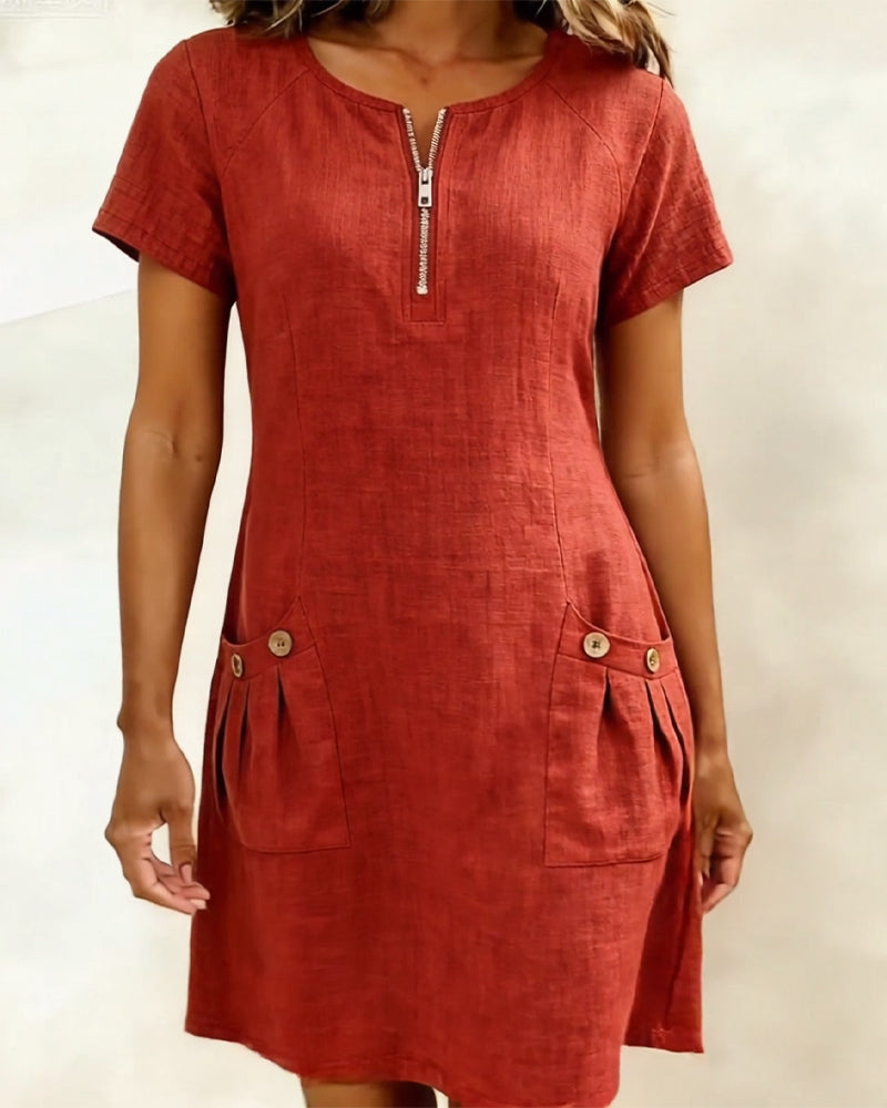 Vestido recto mujer con cremallera y bolsillos
