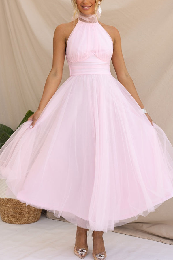 Vestido midi mujer Escote halter Falda voluminosa