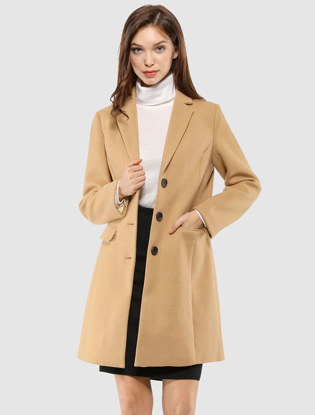 Abrigo Mujer Invierno Lana Solapa Clásica