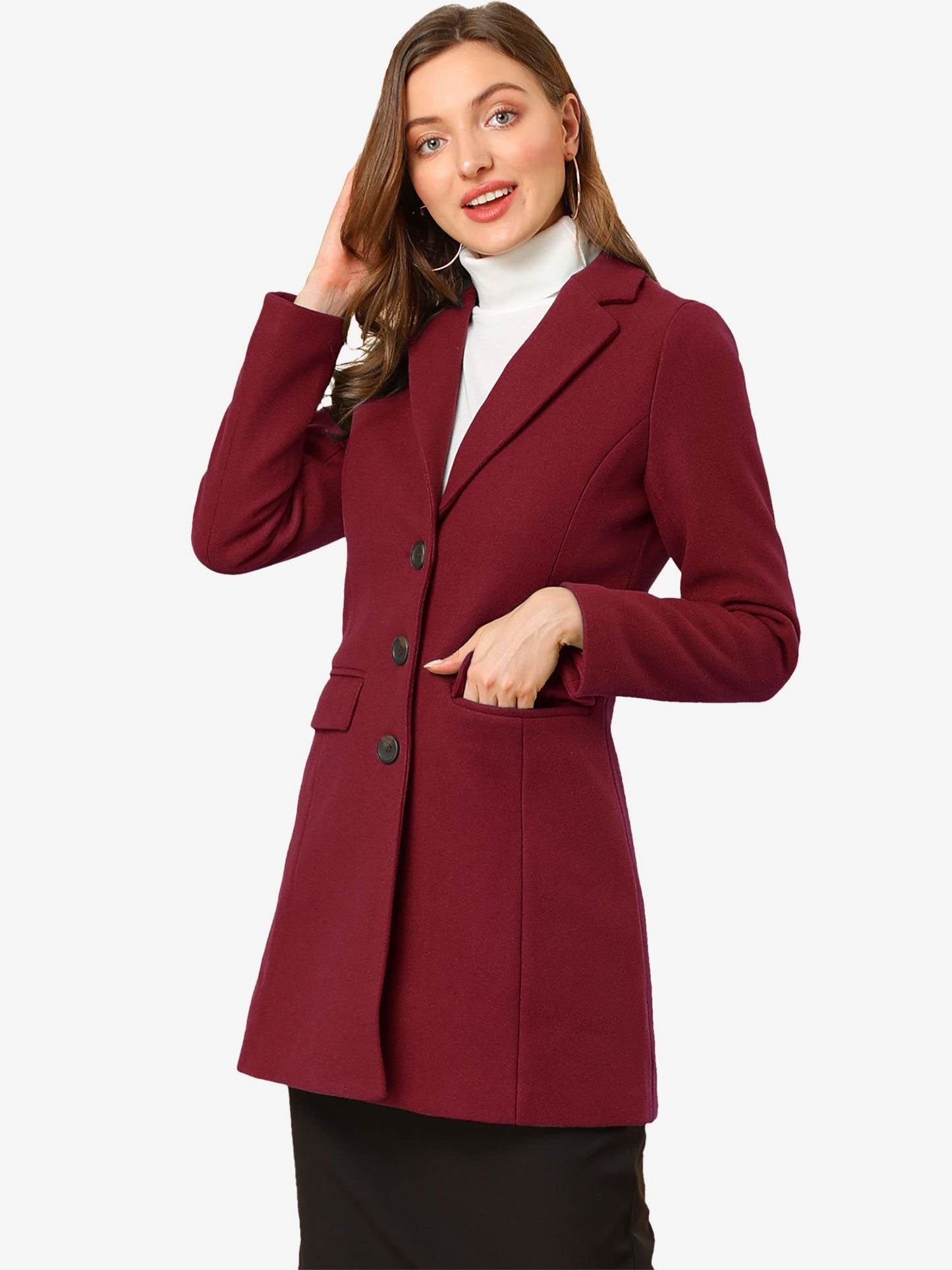 Abrigo Mujer Invierno Lana Solapa Clásica