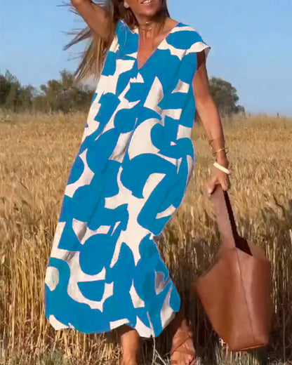 Vestido Mujer Estampado Escote en V Corte Fluido