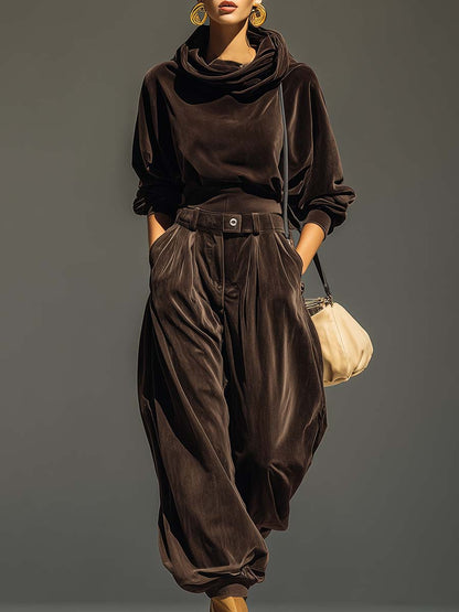Conjunto Mujer de Terciopelo Sudadera Capucha y Pantalón Holgado - Mavetta