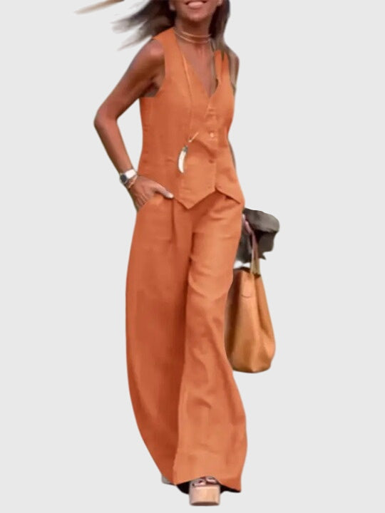 Conjunto Mujer de Dos Piezas Pantalón Fluido Chaleco Estructurado