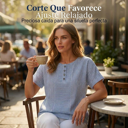 Blusa Mujer de Rayas Estilo Francés Ajuste Clásico