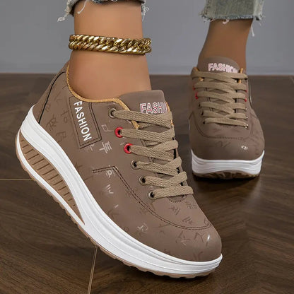 Zapatillas Mujer Plataforma Cuero Sintético Cordones Suela Gruesa