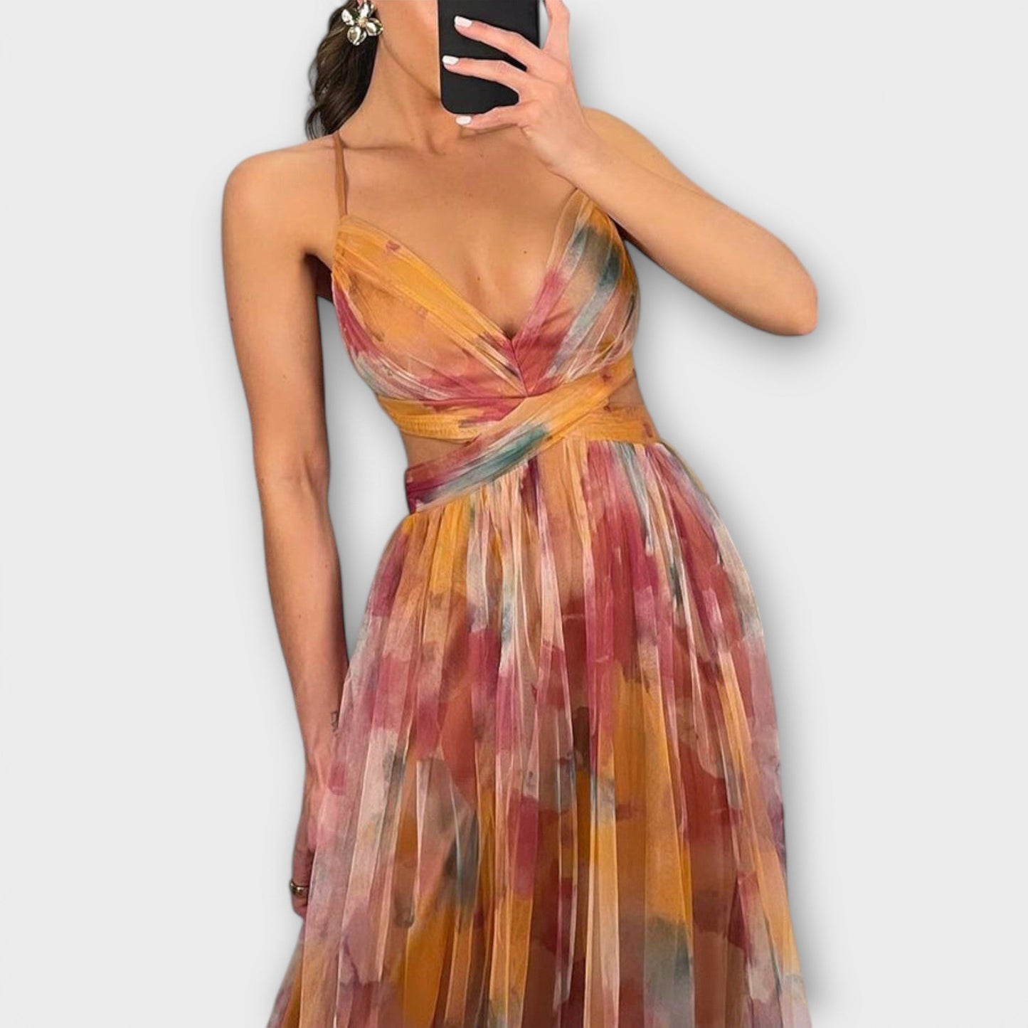 Vestido maxi mujer con silueta fluida y estampado floral degradado