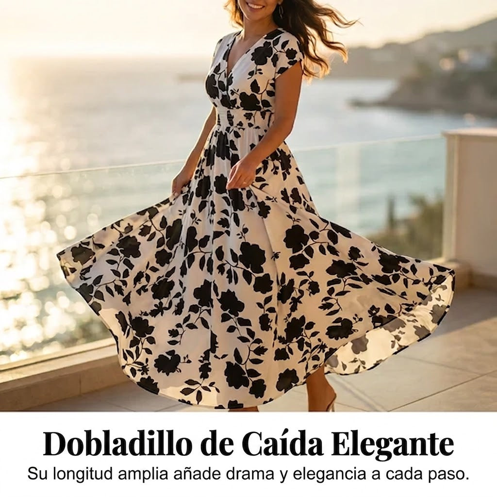 Vestido largo Mujer con escote en V y estampado floral