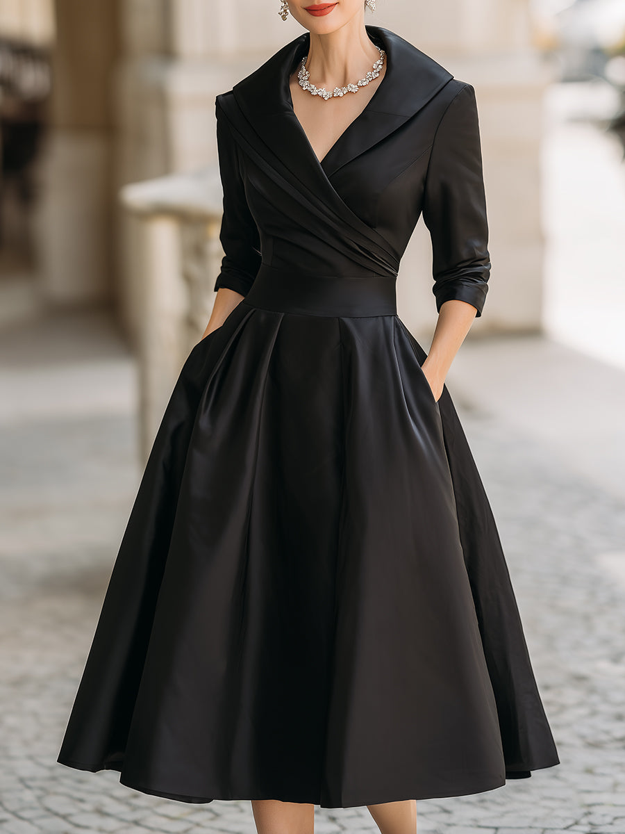 Vestido midi mujer con manga larga y cuello cruzado
