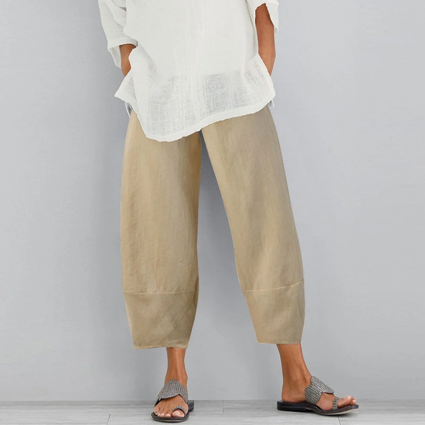 Pantalones Mujer Pata Ancha Algodón Holgados Corte Tobillero