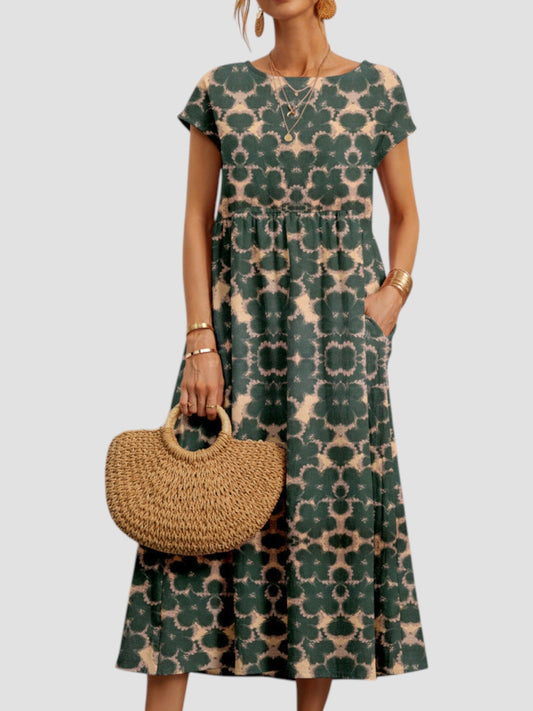 Vestido midi mujer de verano con bolsillos y estampado - Mavetta