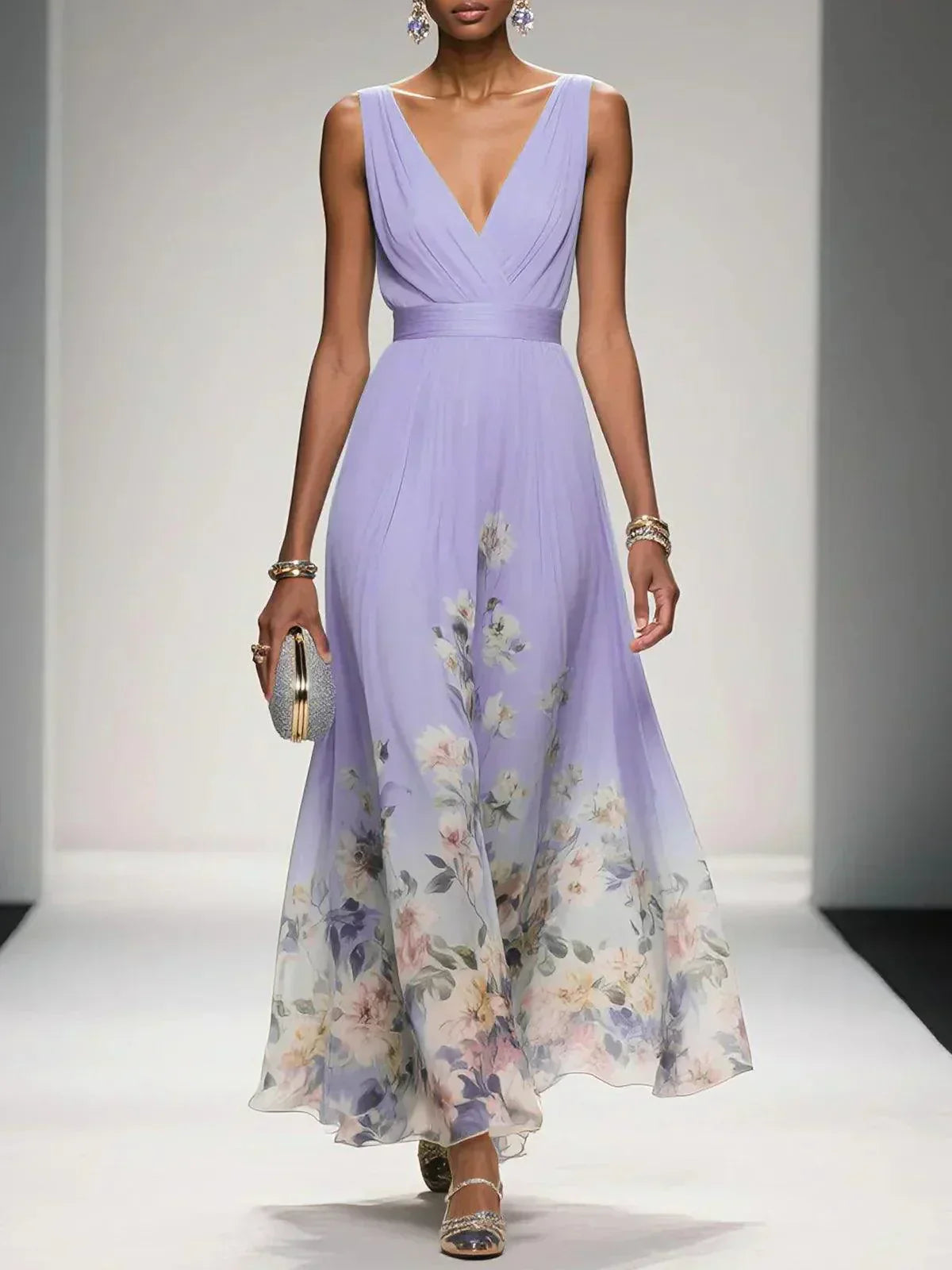 Vestido maxi mujer de tejido ligero escote en V