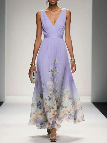 Vestido maxi mujer de tejido ligero escote en V