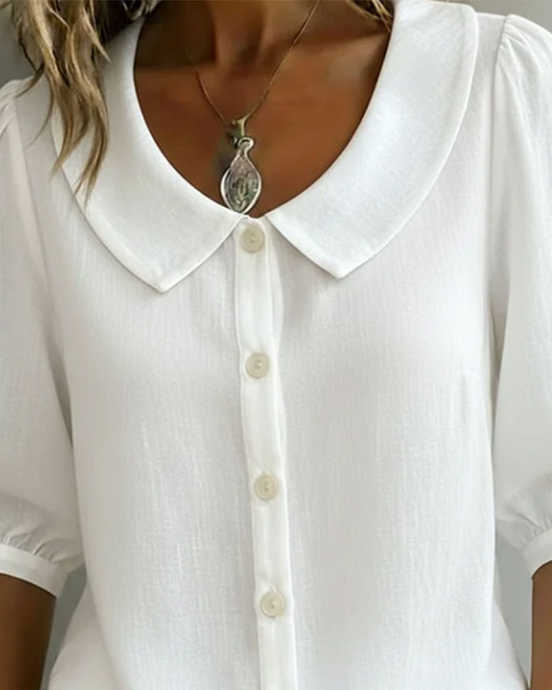 Camisa mujer de algodón cuello peter pan manga fluida