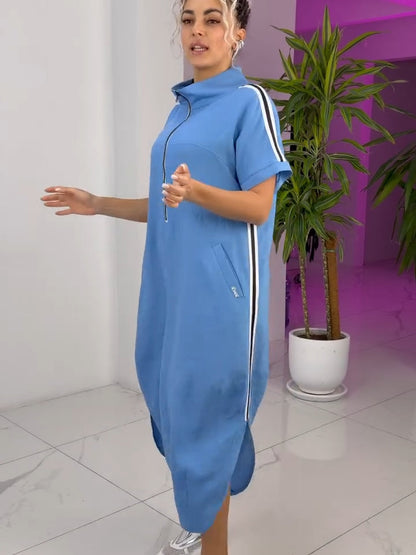 Vestido largo mujer deportivo cremallera fluido casual