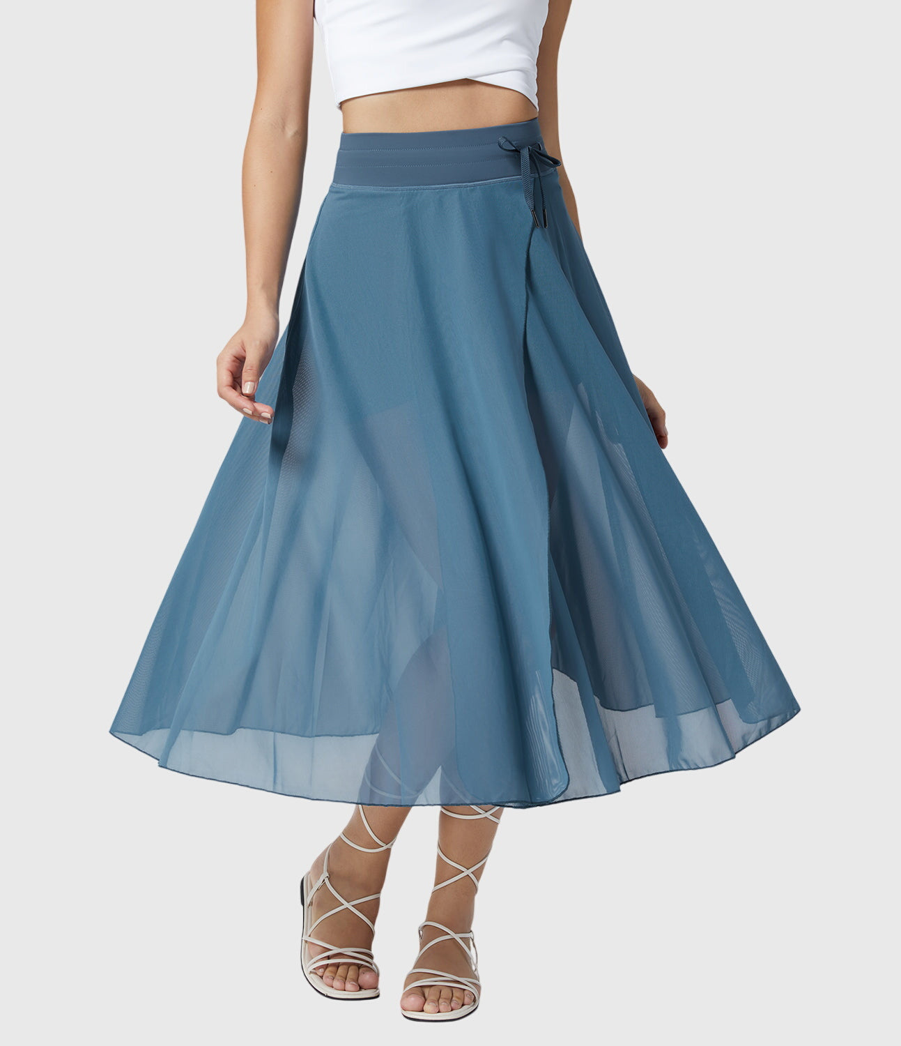 Falda Midi Mujer Talle Alto Cordón Ajustable Acampanada