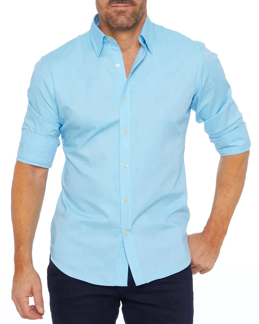 Camisa Hombre Manga Larga Cremallera Cuello Clásico