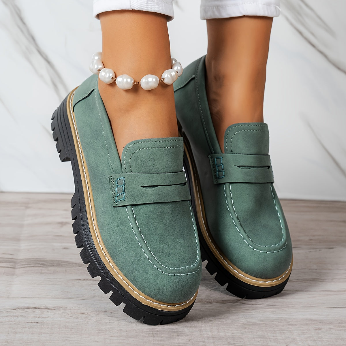 Mocasines Mujer Diseño Retro Suela Gruesa Comodos