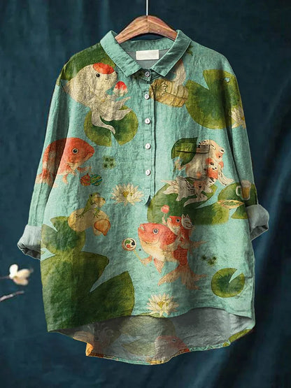 Camisa oversize hombre de algodón estampado artístico perros