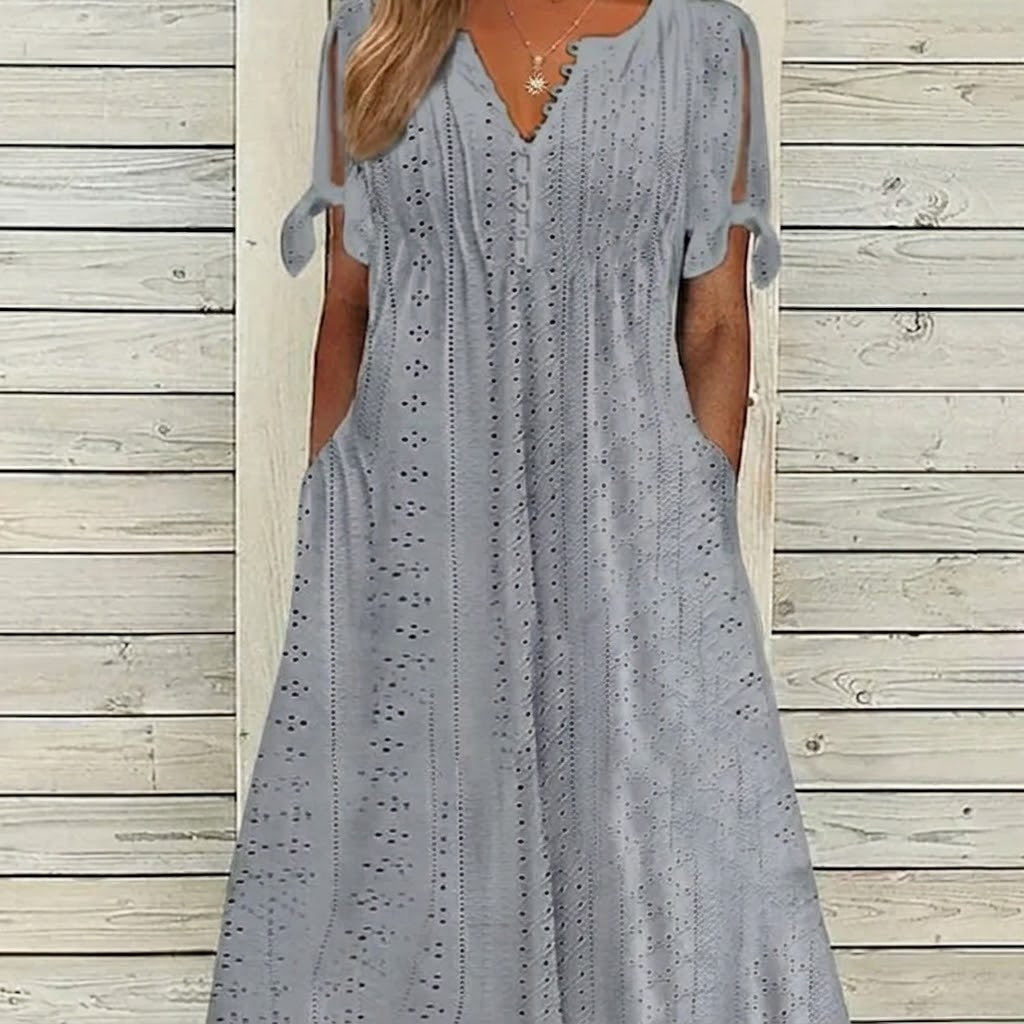 Vestido midi Mujer calado escote en V