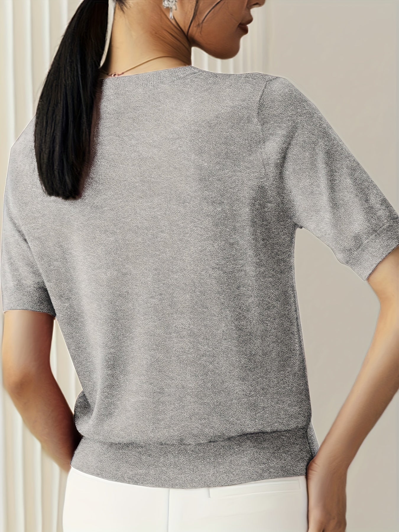 Camiseta Mujer de Punto Manga Corta Cuello Redondo Entallada