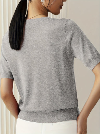 Camiseta Mujer de Punto Manga Corta Cuello Redondo Entallada