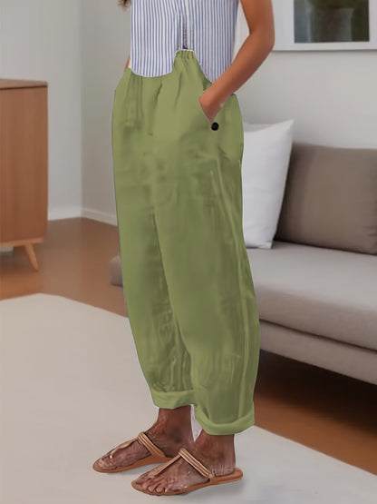 Pantalón Mujer de Lino Talle Alto Corte Relajado