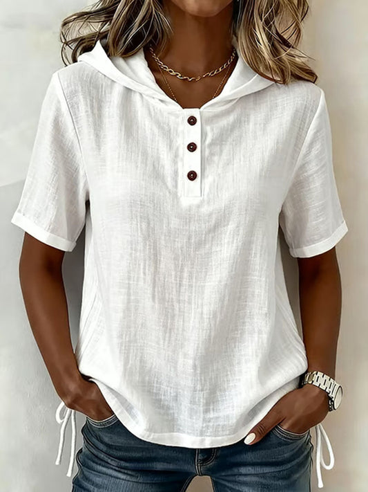 mujer con capucha botones manga corta estilo casual - Mavetta