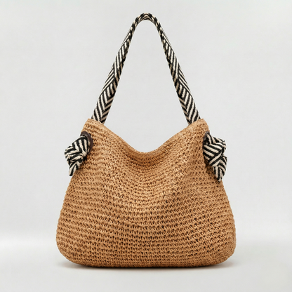 Bolso de Mano Mujer de Paja Entretejida Asas Hombro Nudos - Mavetta
