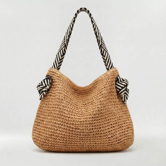 Bolso de Mano Mujer de Paja Entretejida Asas Hombro Nudos - Mavetta
