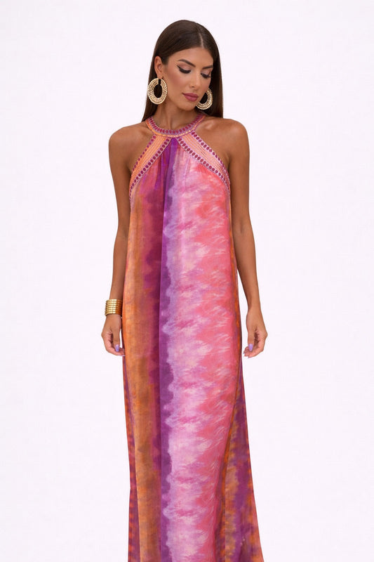 Vestido Mujer de Gasa con Lentejuelas Cuello Halter Estilo Boho - Mavetta