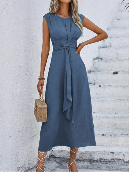 Vestido elegante mujer sin mangas cintura ajustable