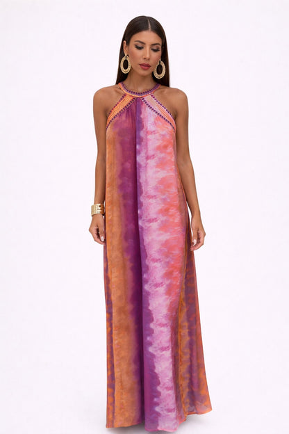 Vestido largo mujer con cuello camisero