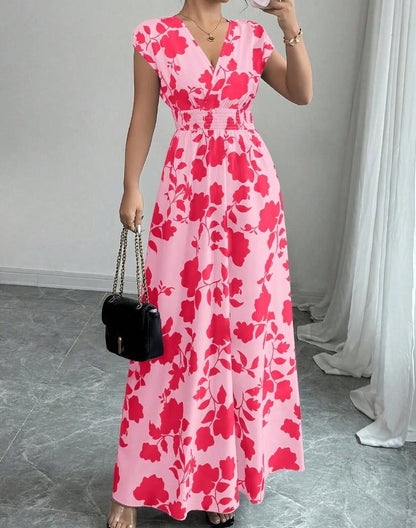 Vestido largo Mujer con escote en V y estampado floral