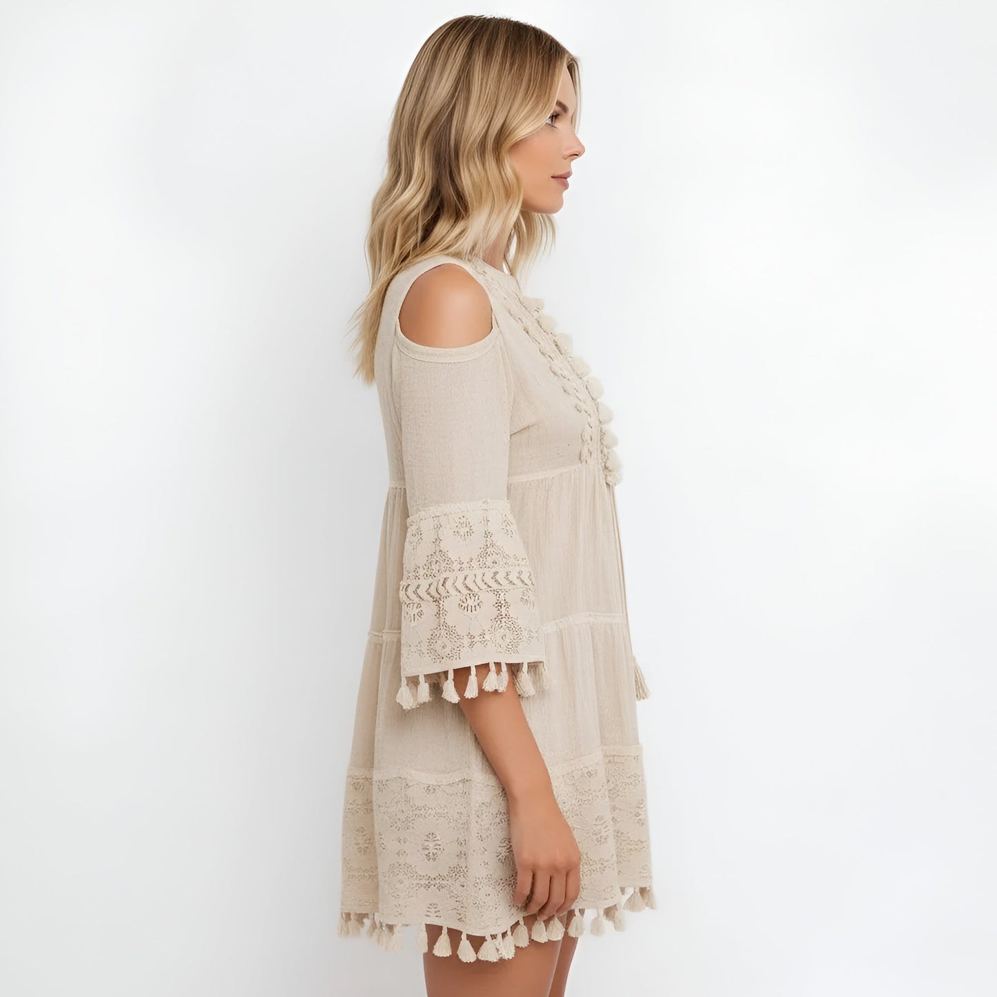 Vestido Corto Mujer Algodón Bordado Estilo Boho