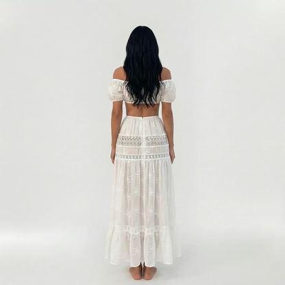 Conjunto Mujer Corto y Falda Larga Talle Alto